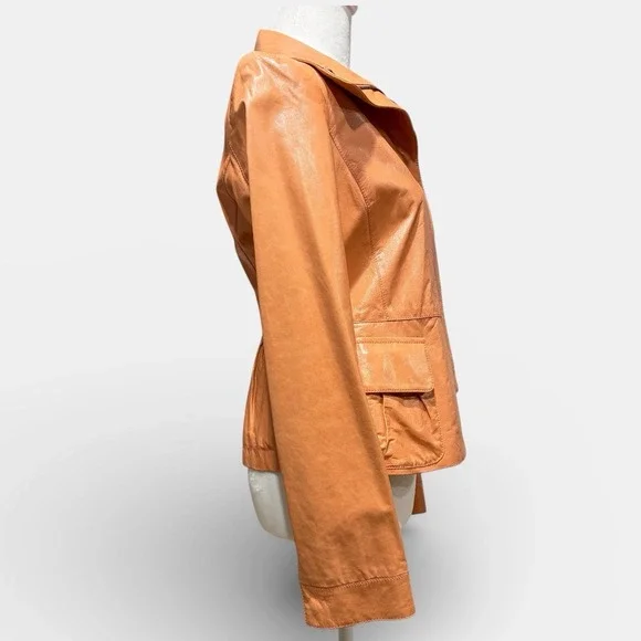 Armani Collezioni Lambskin Leather Jacket Silk Lined Peach Italy‎ Womens 4 - Picture 3 of 13
